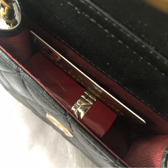 NEW Quilted Micro Mini Waist Belt Bum Bag/ Crossbody Black w/ Gold Chain Strap - Picture 4 of 9